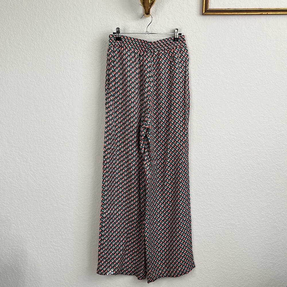 Zara Diamond Pattern Satin Drawstring Wide Leg Pa… - image 8